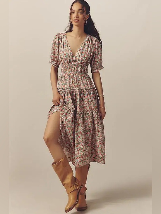 Anthropologie Dresses & Skirts - Love The Label Sasha Short-Sleeve V-Neck Tiered Midi Dress
